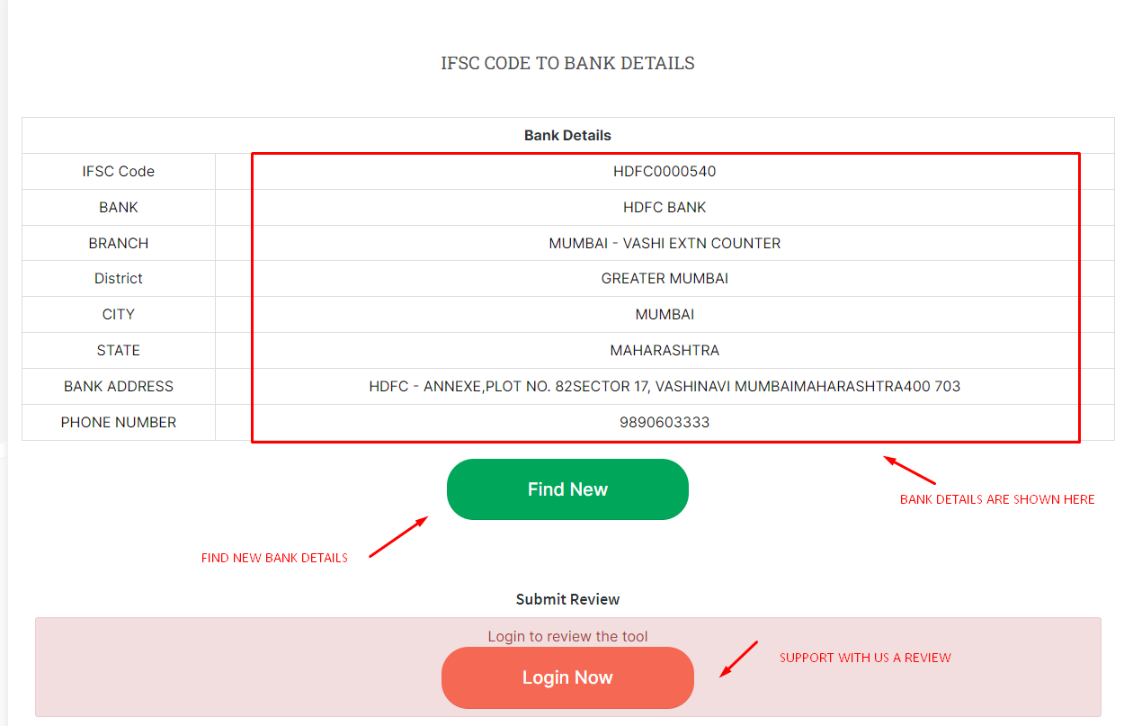 IFSC CODE TO BANK DETAILS